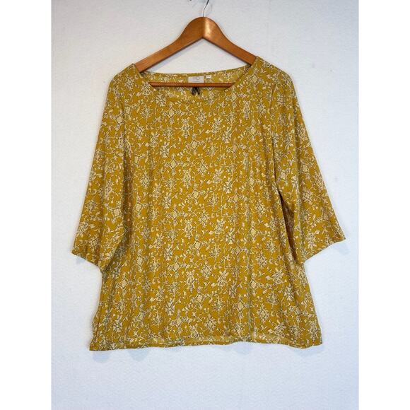 HD in Paris Floral Blouse Top Anthropologie Yellow Size 12 US 3/4 Sleeve - Picture 1 of 8